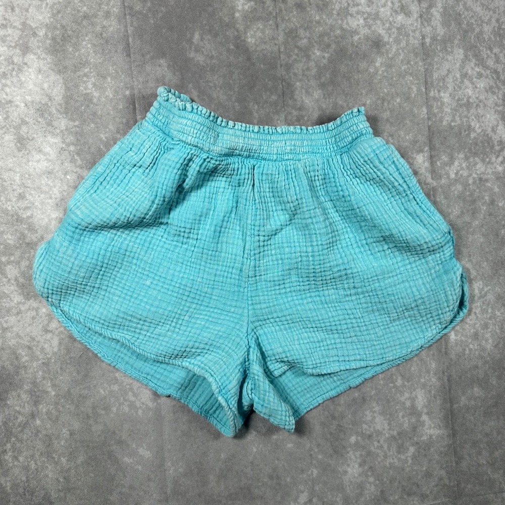 Aerie Women Aqua Blue Gauze Smocked Waist Shorts XS Casual Beach Summer Boho
